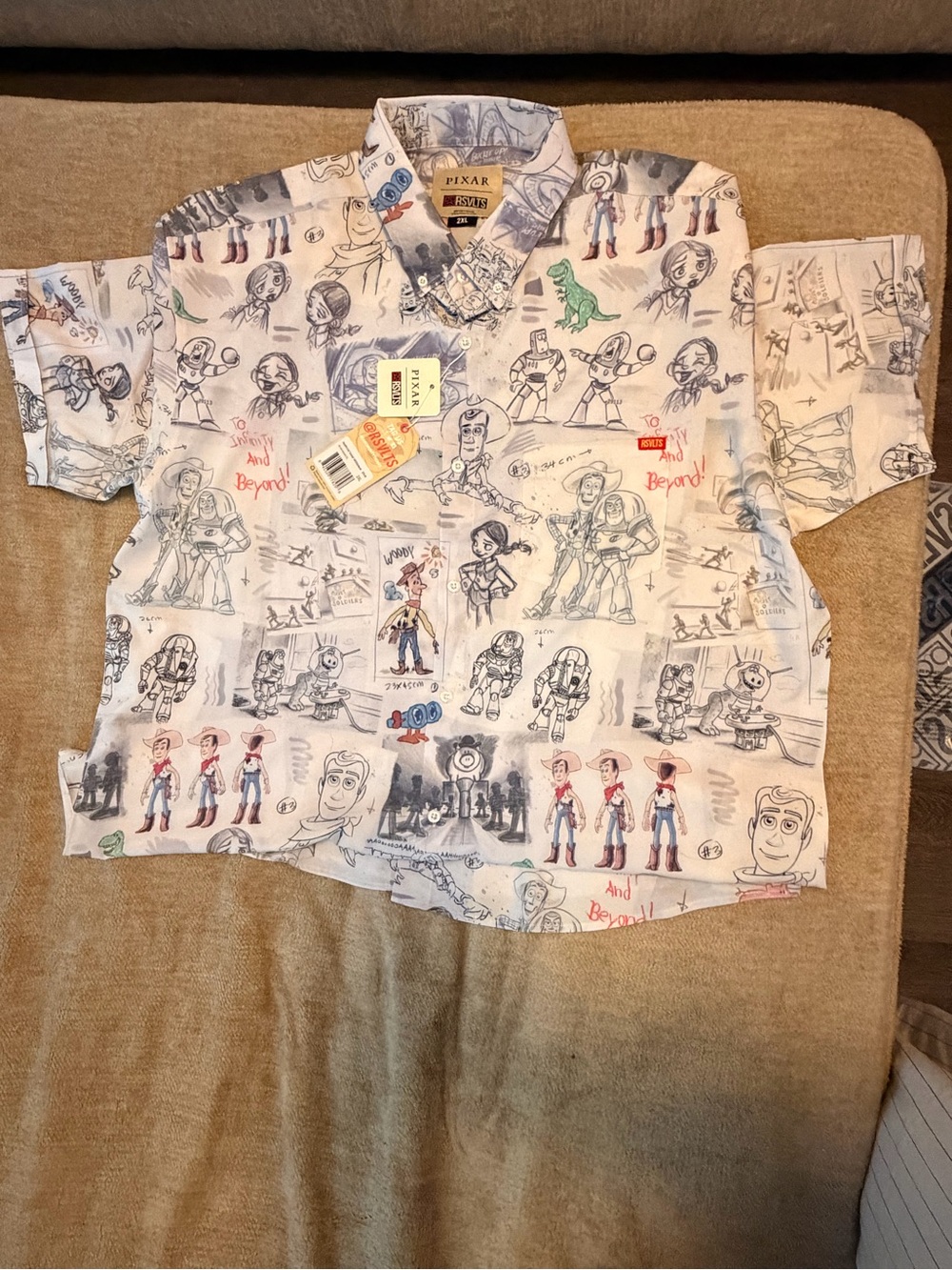 RSVLTS Pixar Sketch Print Shirt - White with Multicolor Accents